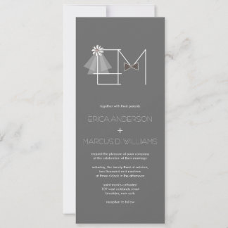 Invitation M. et Mme Veil & Bow Cravate Monogramme Mariage In