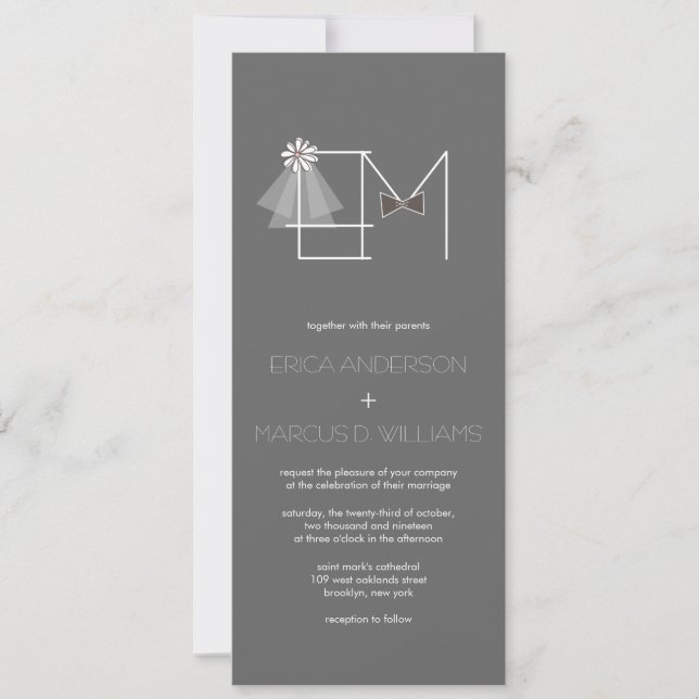 Invitation M. et Mme Veil & Bow Cravate Monogramme Mariage In (Devant)
