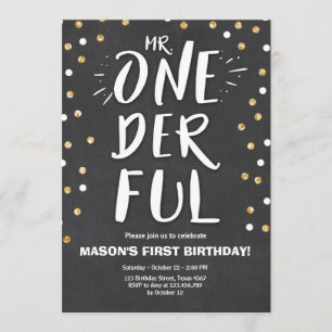 Invitation M. l'invitation d'anniversaire Boy Black Gold