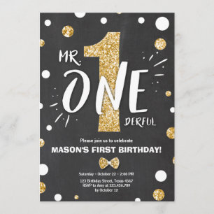 Invitation M. l'invitation d'anniversaire Boy Black Gold