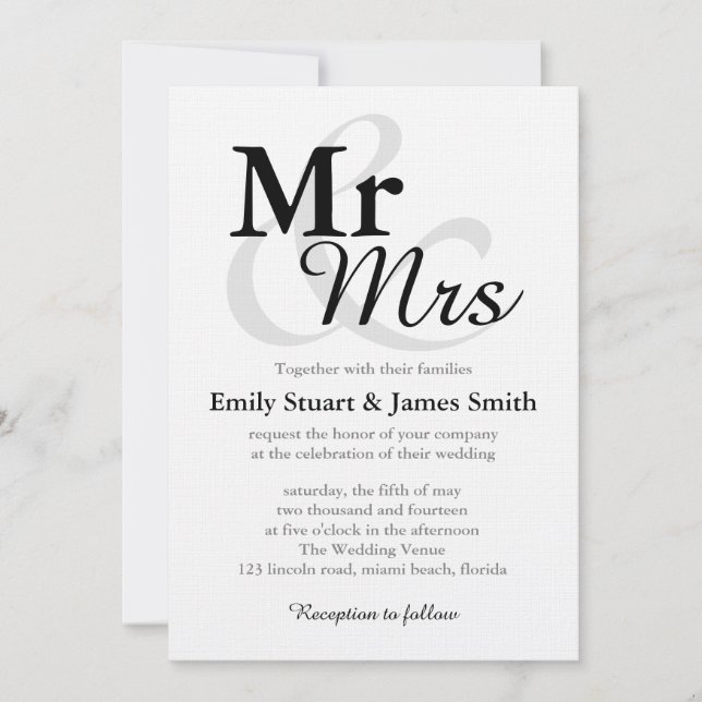Invitation M. mariage élégant simple de typographie de &Mrs (Devant)