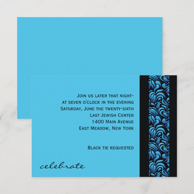 Invitation M Mem Hébreu Collection Bat mitzvah Party Card (Devant / Derrière)