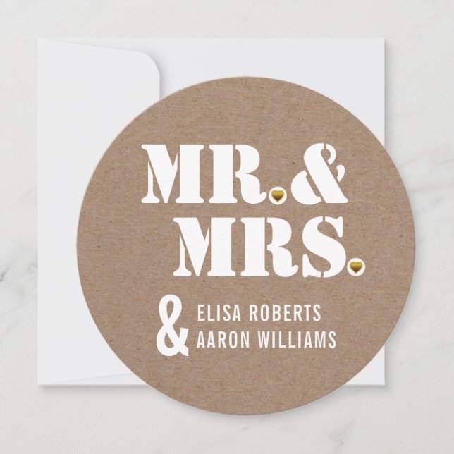 Invitation M. & Mme Typographie moderne mariage papier kraft (Devant)