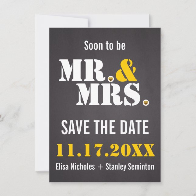 Invitation M. & Mme. typographie moderne mariage Save the Dat (Devant)