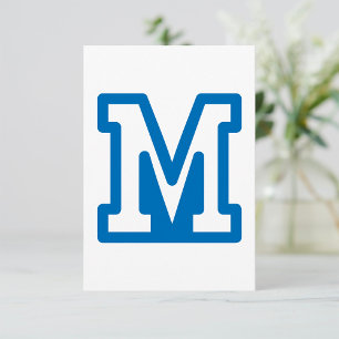 Invitation M monogramme lettre universitaire bleue