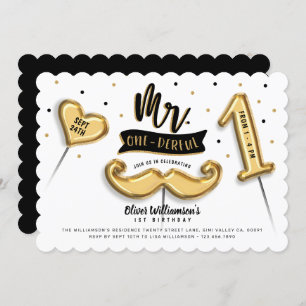 Invitation M. One derful Gold Foil Balloon 1er Anniversaire P