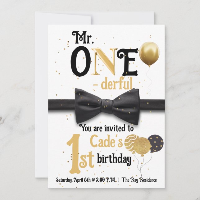 Invitation M. One-derful Noir et or premier anniversaire (Devant)