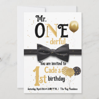 Invitation M. One-derful Noir et or premier anniversaire