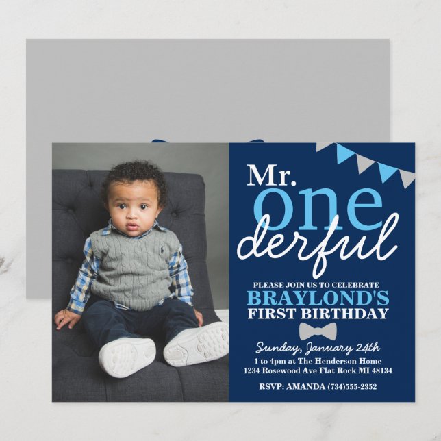 Invitation M. Onederful 1st Birthday Changeable Colors Photo (Devant / Derrière)