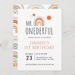 Invitation M. Onederful Boho Arc-en-ciel Premier anniversaire