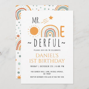 Invitation M. Onederful Boho Arc-en-ciel premier enfant