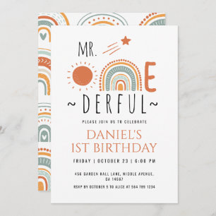 Invitation M. Onederful Boho Arc-en-ciel premier enfant