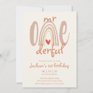 Invitation M. Onederful Boho Rainbow Heart 1er Anniversaire