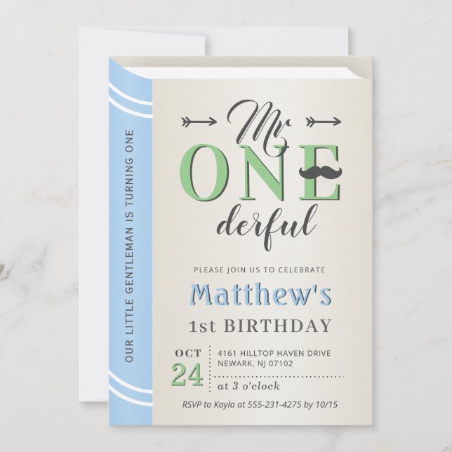 Invitation M. Onederful Boy First 1st Birthday Storybook Book (Devant)
