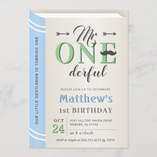 Invitation M. Onederful Boy First Birthday Storybook Book