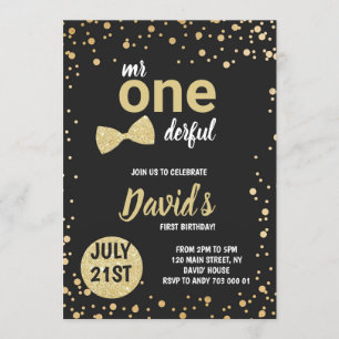 Invitation M. Onederful Boy Premier anniversaire Black Gold E