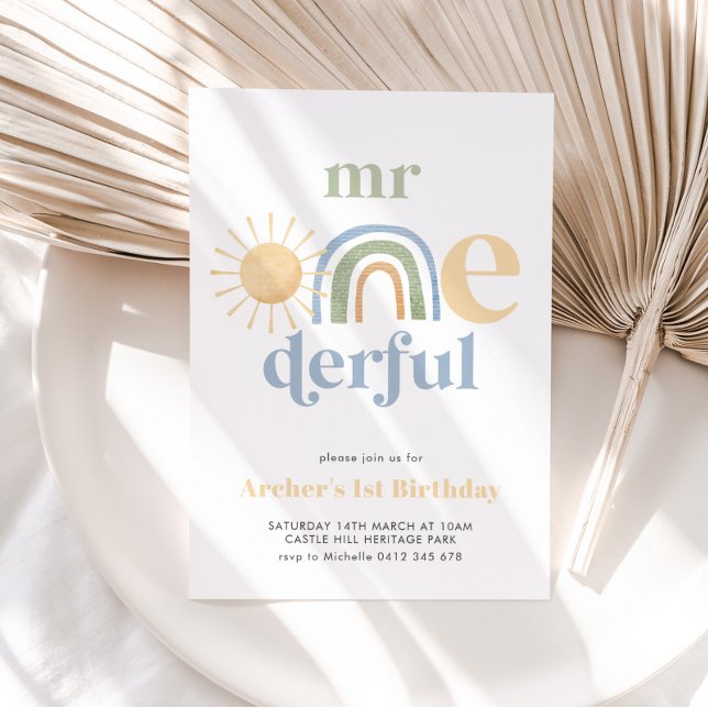 Invitation M. Onederful Sun Rainbow Boys 1er anniversaire (Mr Onederful 1st Birthday Invitation | Matching items available. )