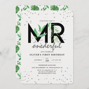 Invitation M. Onederful Tropical Greenery 1er anniversaire mo