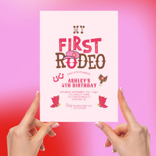Invitation Ma Cowgirl de Rodéo Rose 4ème Anniversaire