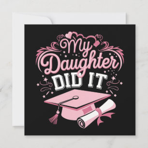 Invitation Ma fille a fait son diplôme rose famille de remise