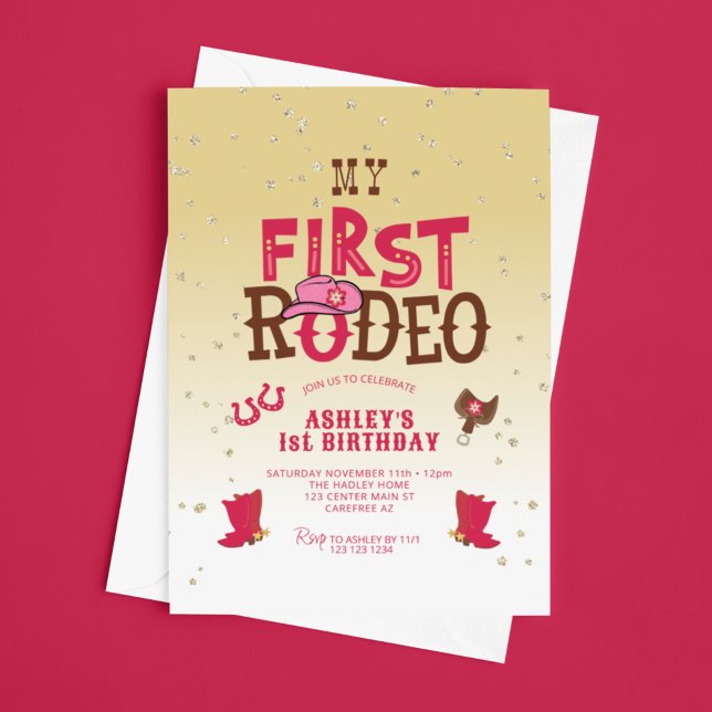 Invitation Ma première fille Rodéo Jaune 1er Anniversaire (Créateur téléchargé)