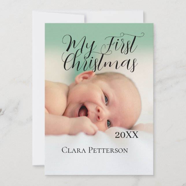 Invitation Ma première photo bébé de Noël ajouter nom année m (Devant)