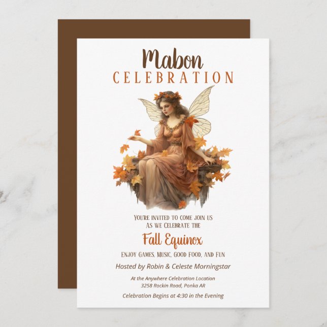 Invitation Mabon Récolte Automne Equinox Rétro Fairy (Devant / Derrière)