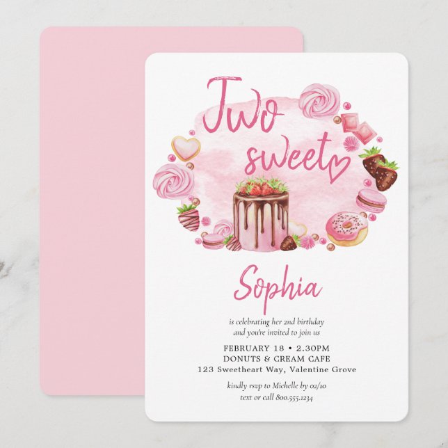 Invitation Macaron à deux beignets sucrés au 2e anniversaire (Devant / Derrière)