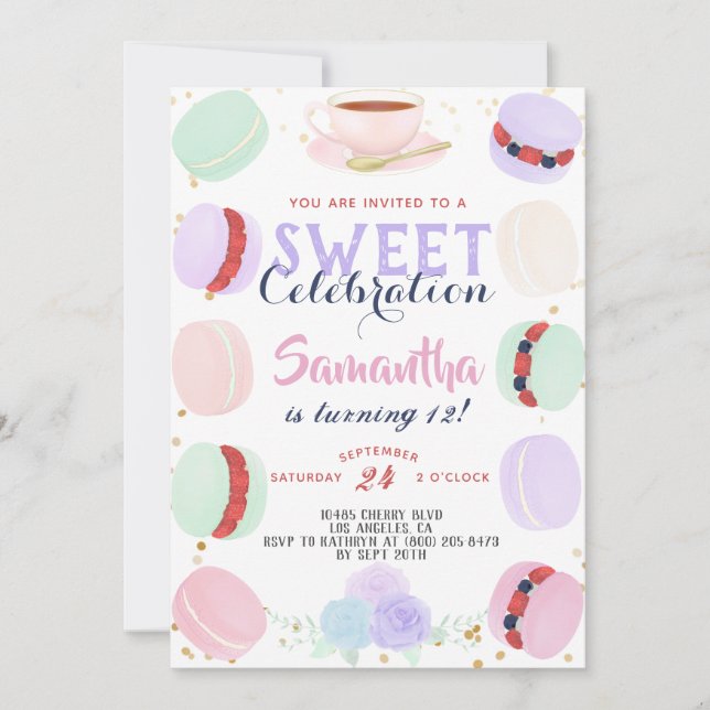 Invitation Macaron Sweet Celebration Anniversaire (Devant)