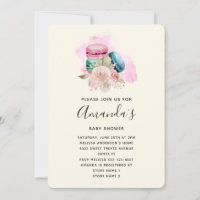 Macarons et fleurs Baby shower d'aquarelle