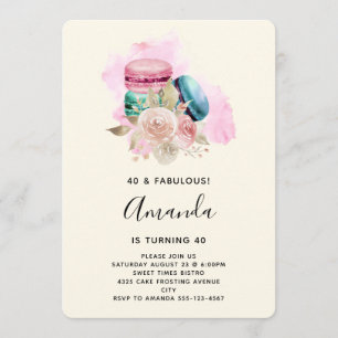 Invitation Macarons et fleurs colorés Aquarelle Anniversaire