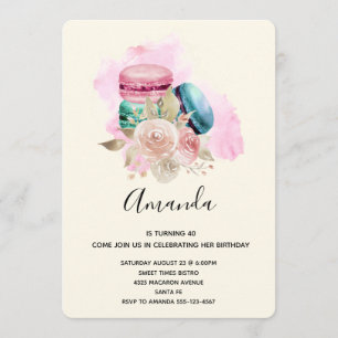 Invitation Macarons et fleurs colorés Aquarelle Anniversaire