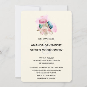 Invitation Macarons et fleurs Mariage d'aquarelle