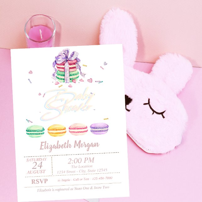 Invitation Macarons français à l'aquarelle rayures Baby Showe (Créateur téléchargé)