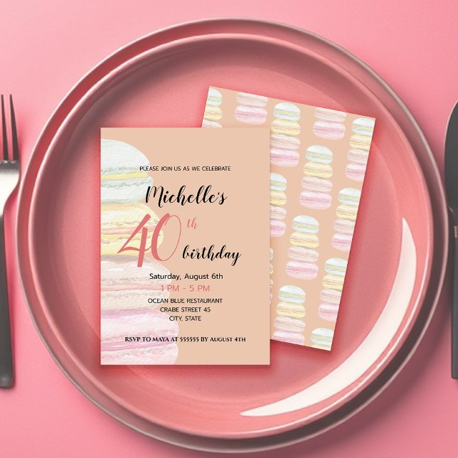 Invitation Macarons Français Aquarelle Peints à la main (Créateur téléchargé)