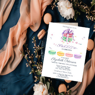 Invitation Macarons français aquarelle rayés Sweet 16