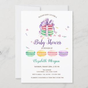 Invitation Macarons français, Baby shower des points bleus
