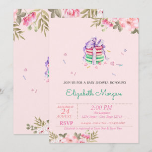 Invitation Macarons français, Baby shower Floral