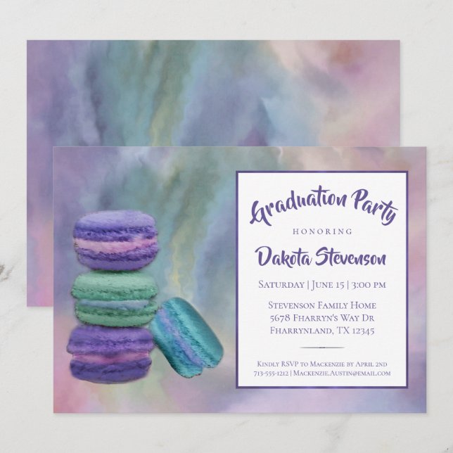 Invitation Macarons géants | Français Sweets Graduation (Devant / Derrière)