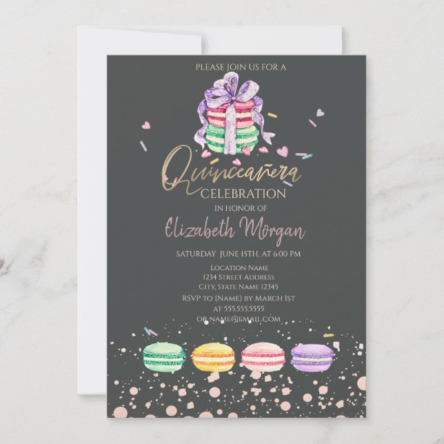 Invitation Macarons Points de Confettis Quinceañera (Devant)