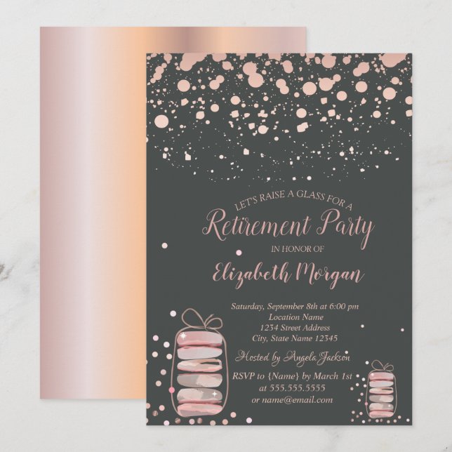 Invitation Macarons Rose Gold  Retraite (Devant / Derrière)