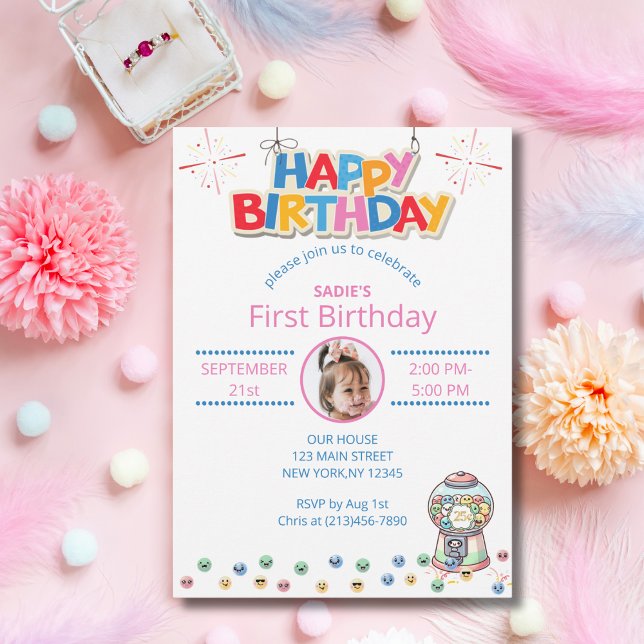 Invitation Machine à bonbons Premier Anniversaire Fille ou Ga (Créateur téléchargé)