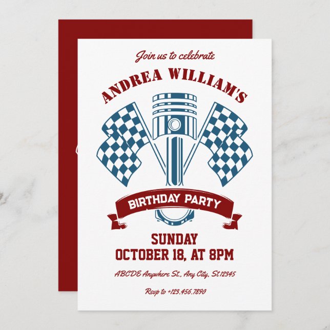 Invitation Machine de course de moto rétro (Devant / Derrière)