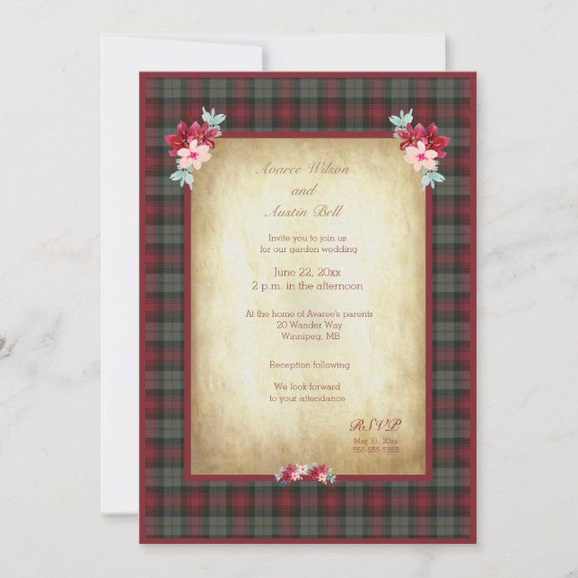 Invitation MacLachlan Tartan Plaid Garden Wedding (Devant)
