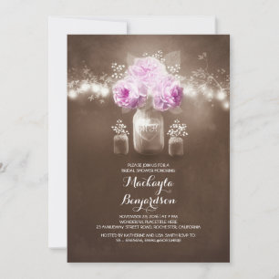 Invitation maçon rustique bocal grange lumières nuptiale douc