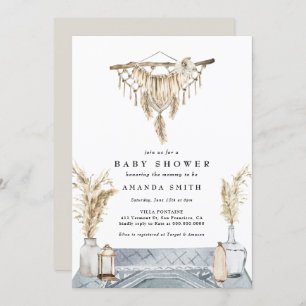 Invitation Macrame Boho Chic Rustique Boy Baby shower Bleu In