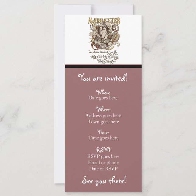 Invitation Mad Hatter Carnivale Style (avec poème) (Devant)