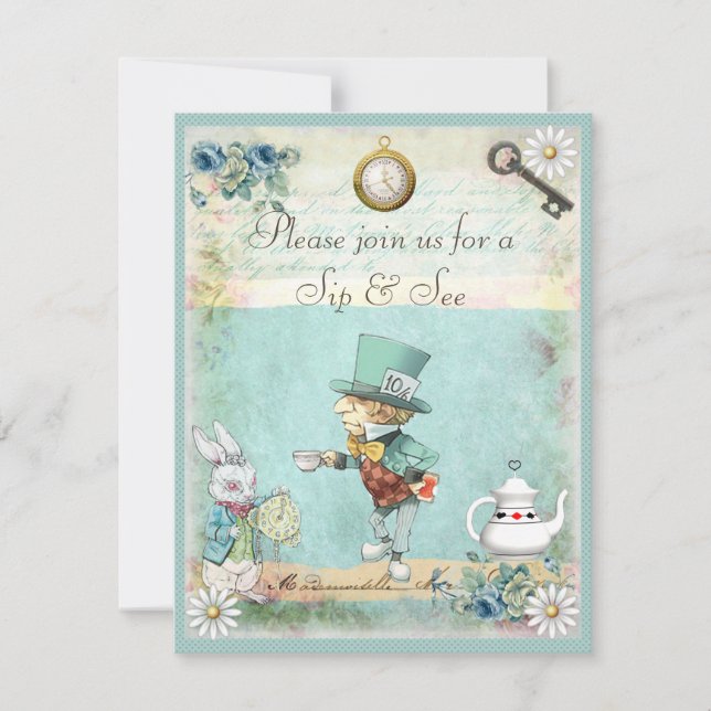 Invitation Mad Hatter Sip & See Baby shower (Devant)