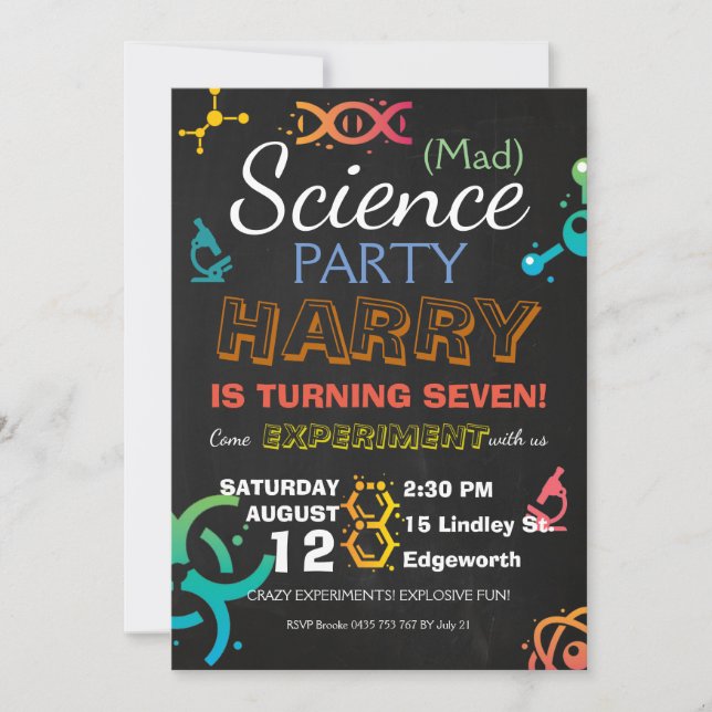 Invitation Mad Science Lab Chalkboard Party Anniversaire Pers (Devant)