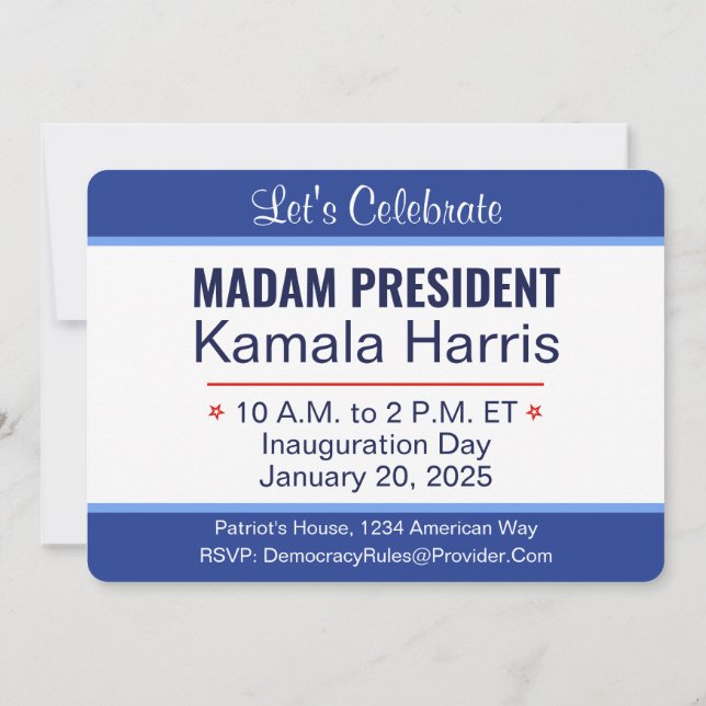 Invitation Madame la Présidente Kamala Harris Inauguration (Dos)